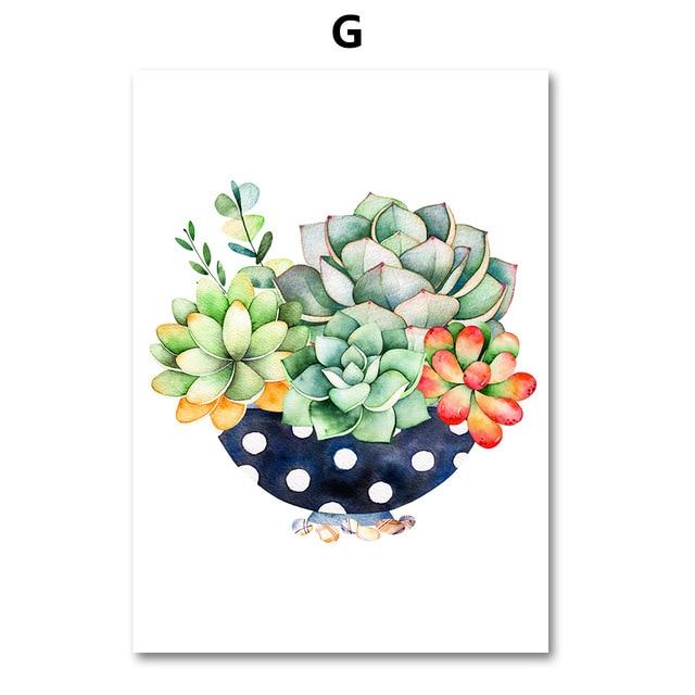 Cactus Plant Succulent Canvas  Wall Art Prints Watercolor Unframed