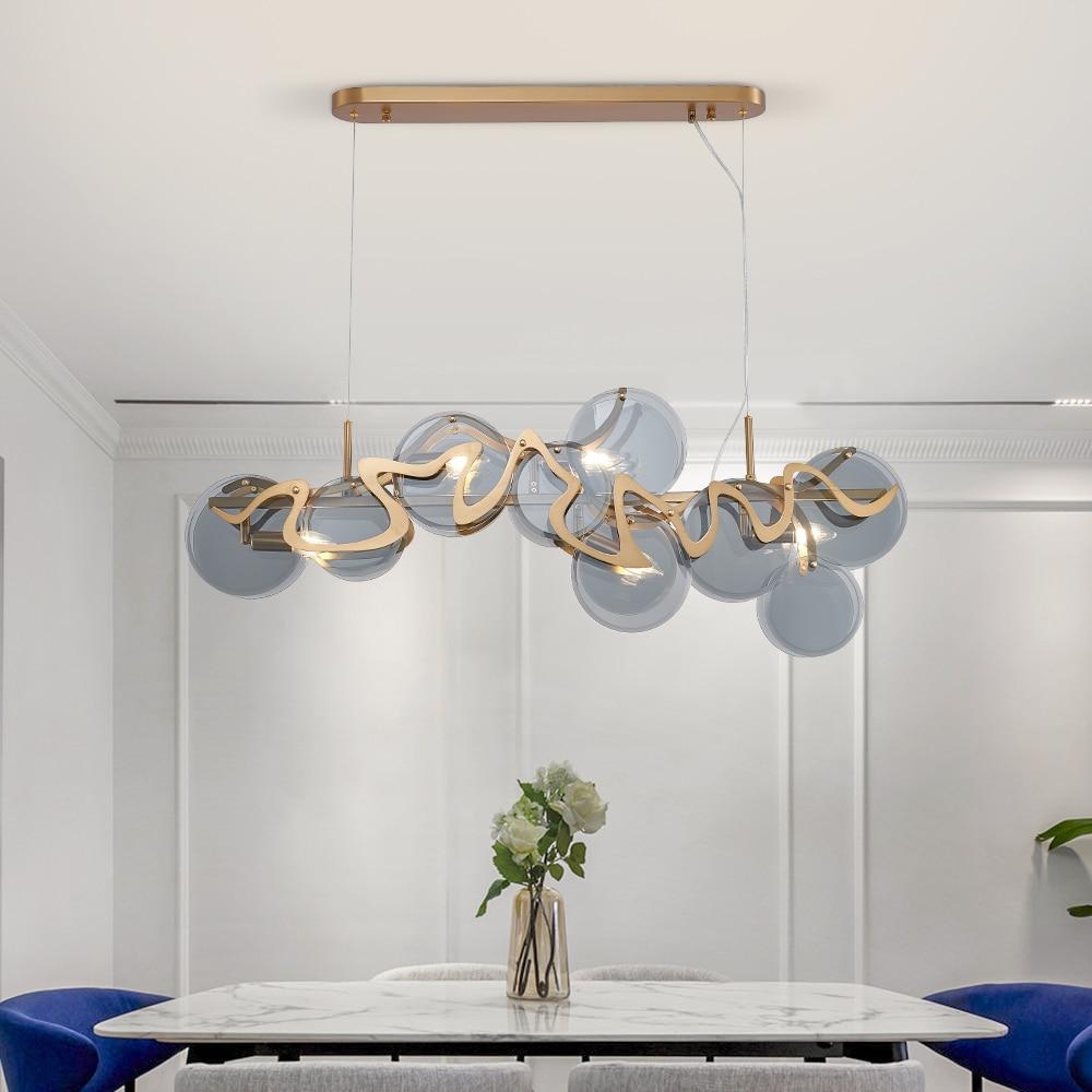 Flush Mount Modern Glass Blue & Gold Living Room Chandelier