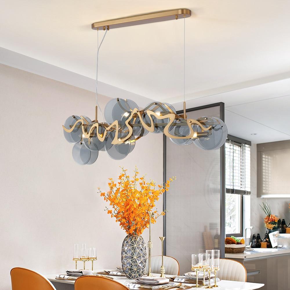Flush Mount Modern Glass Blue & Gold Living Room Chandelier