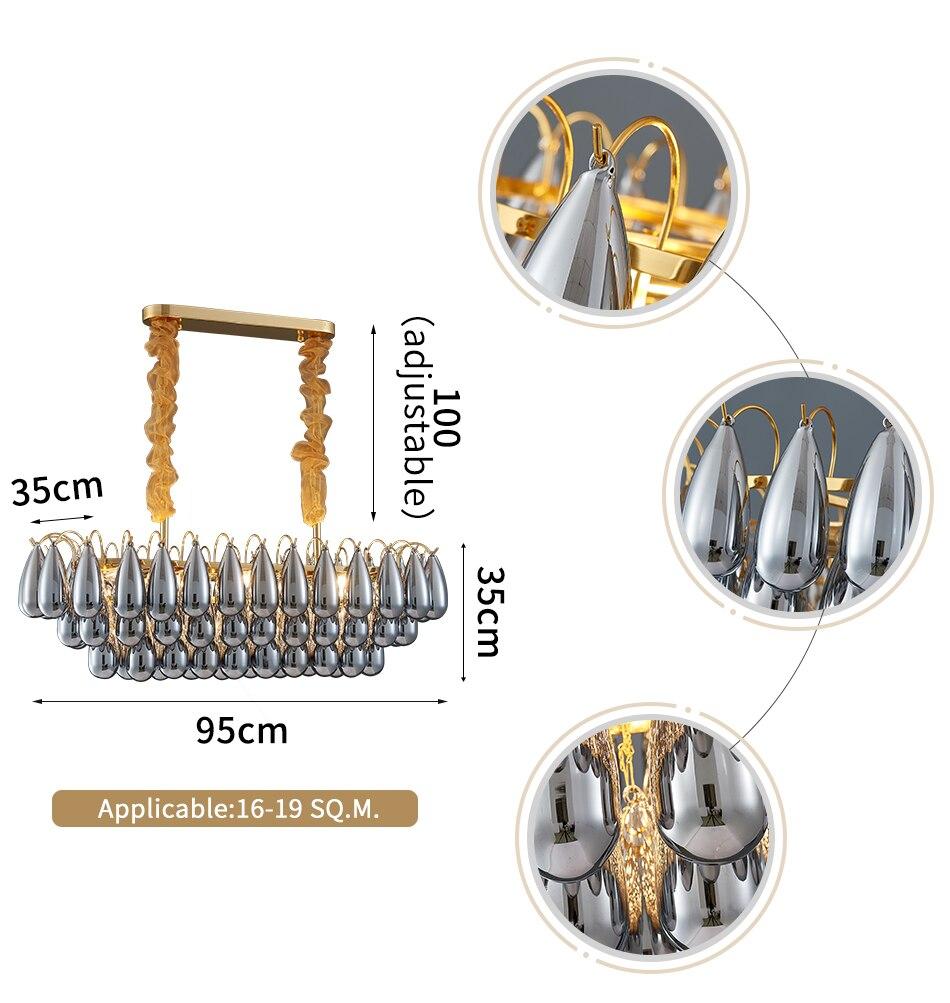 Flush Mount Rectangle Water Drop Luxury Chandelier