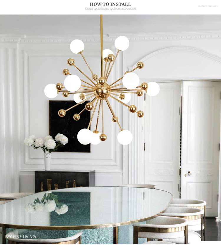 Glass LED Gold Sputnik Chandelier