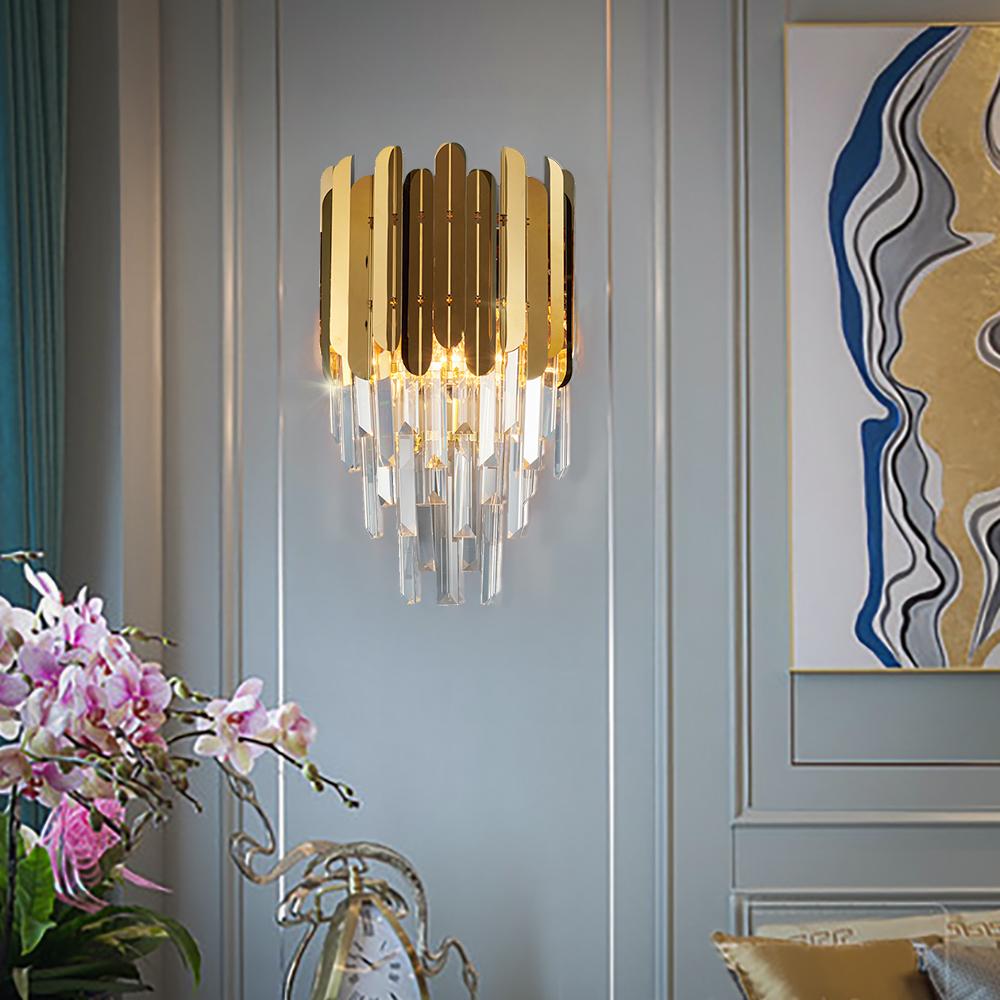 Golden Crystal Modern Bedside Wall Sconce Lamp