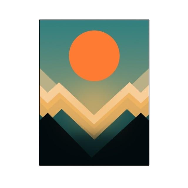 Golden & Red Abstract Setting and Rising Sun Canvas with Mountain Unframed