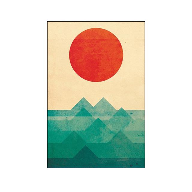 Golden & Red Abstract Setting and Rising Sun Canvas with Mountain Unframed