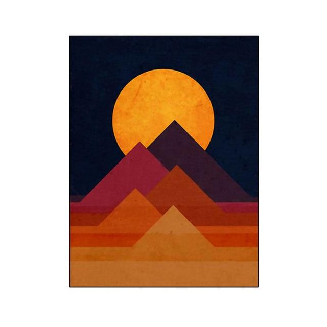 Golden & Red Abstract Setting and Rising Sun Canvas with Mountain Unframed