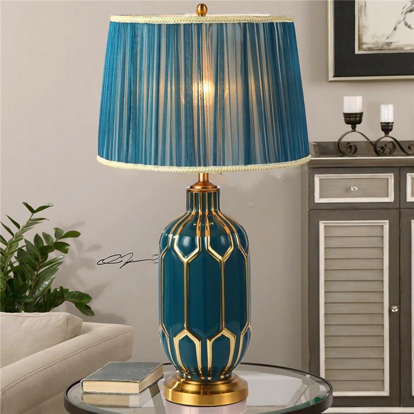 Hand Painted LED Dimming Table Lamps Idyllic Blue