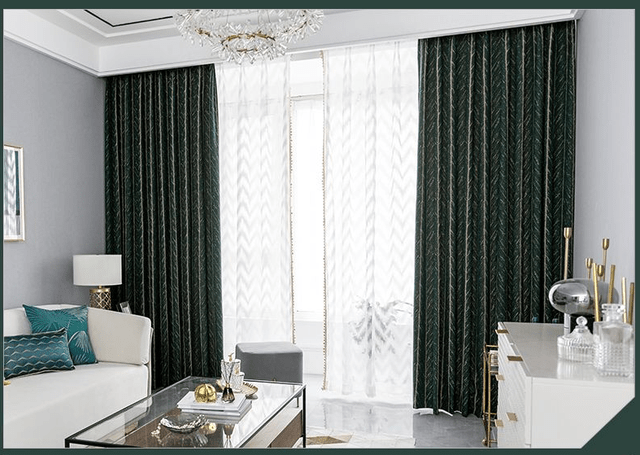 Heavy Emerald Green Chevron Drapes