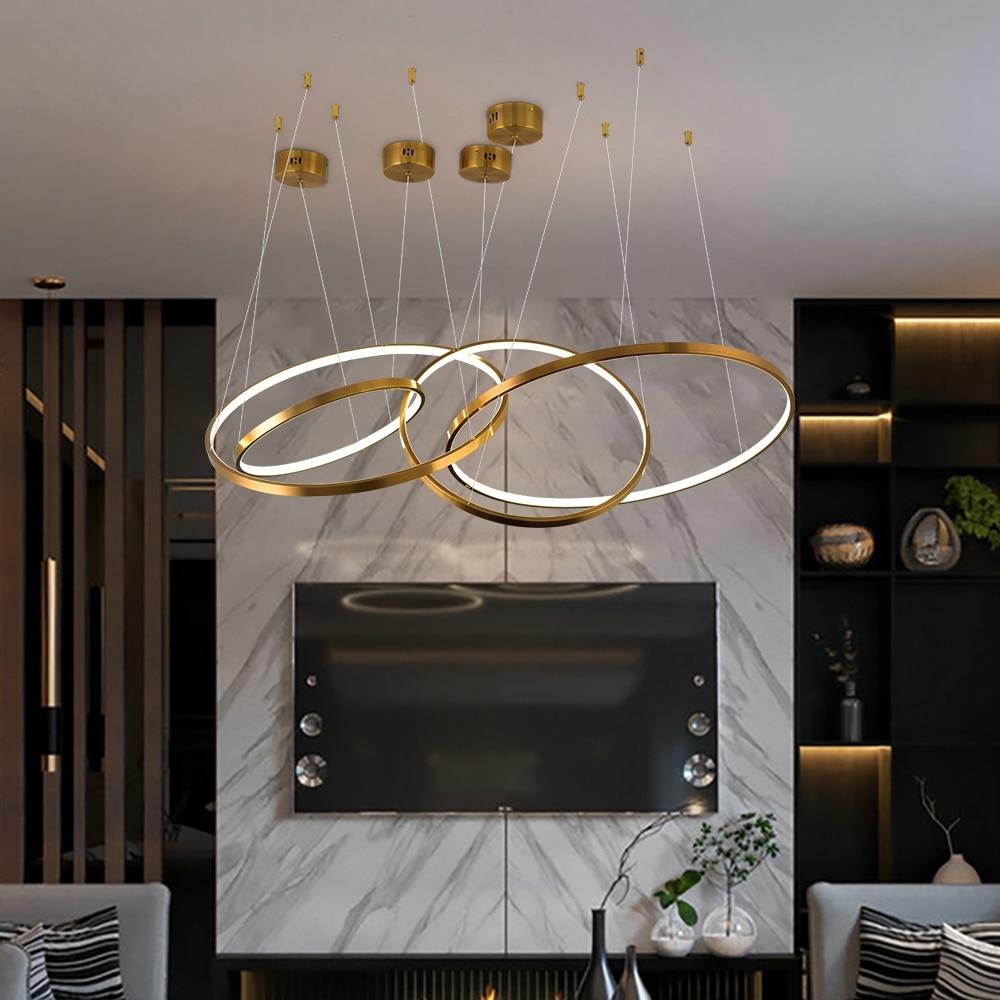 Modern LED Hotel Gold & Silver Ring Chandelier - Avenila Selects