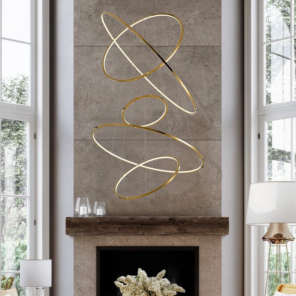 Modern LED Hotel Gold & Silver Ring Chandelier - Avenila Selects