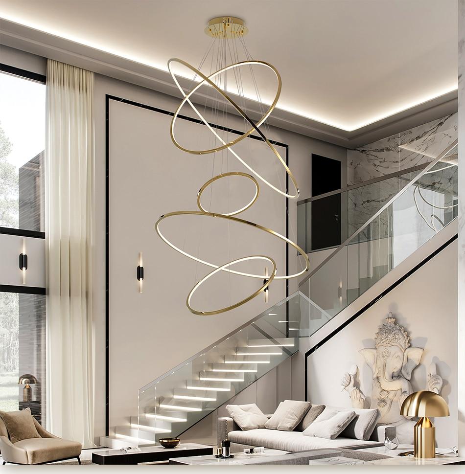 Modern LED Hotel Gold & Silver Ring Chandelier - Avenila Selects
