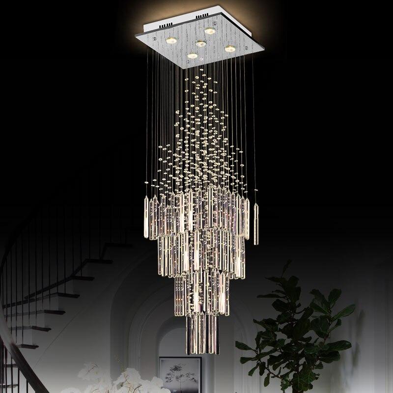Modern Luxury Hanging Columnar Chandelier Crystal Design Lamp with Square Base