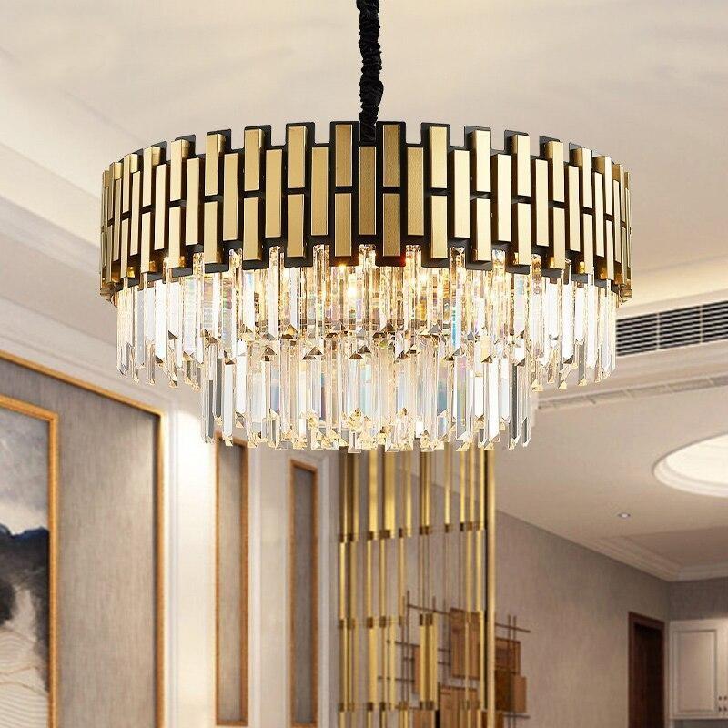 Modern Luxury Round Rectangle Crystal Chandelier Lighting For Dinning Room Living Room Indoor Light Fixtures Gold Chandeliers