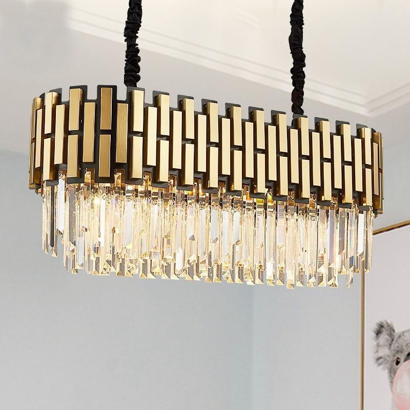 Modern Luxury Round Rectangle Crystal Chandelier Lighting For Dinning Room Living Room Indoor Light Fixtures Gold Chandeliers