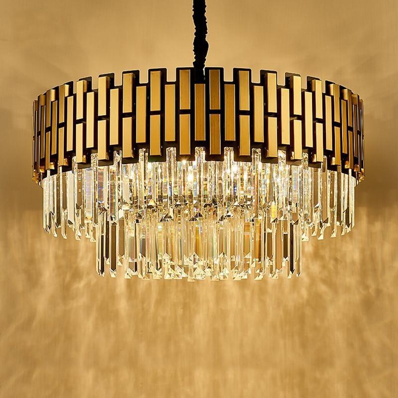 Modern Luxury Round Rectangle Crystal Chandelier Lighting For Dinning Room Living Room Indoor Light Fixtures Gold Chandeliers