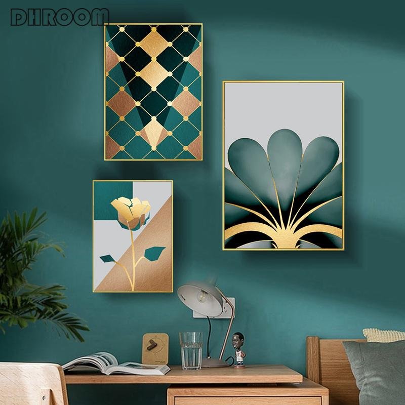Posters and Prints Golden Modern Minimalistic Wall Art Geometric Floral Abstract Canvas Painting Nordic Decorative Painting