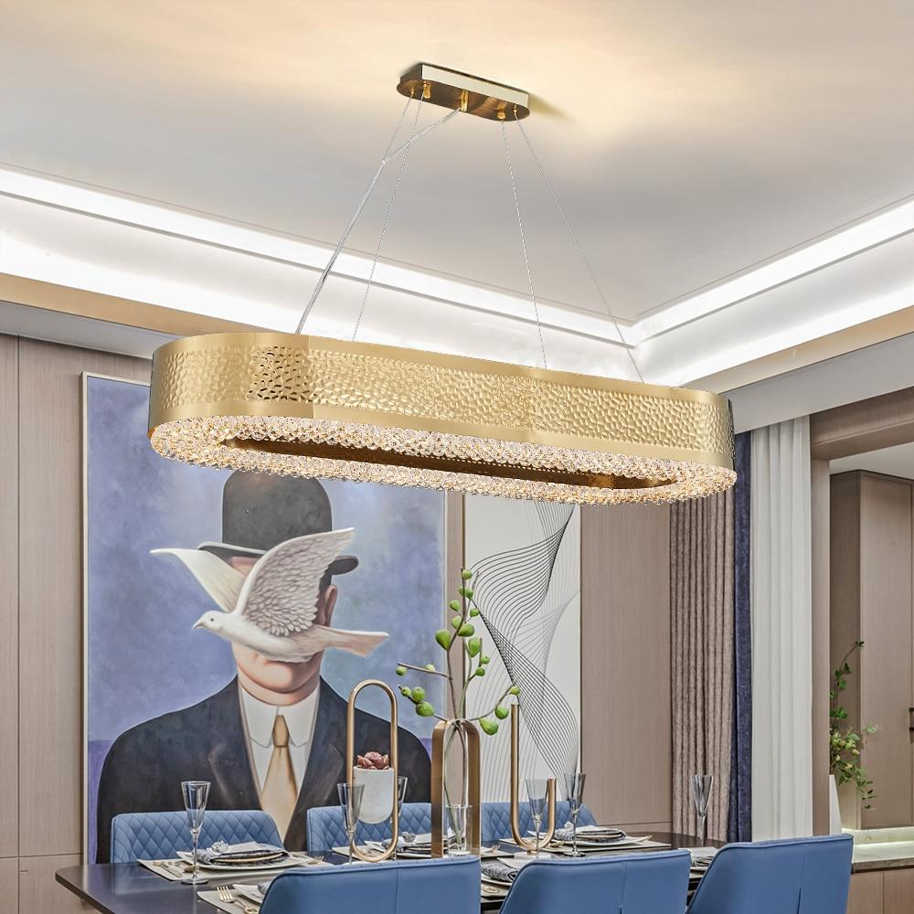 Semi-flush Modern Oval Gold Crystal Kitchen Chandelier