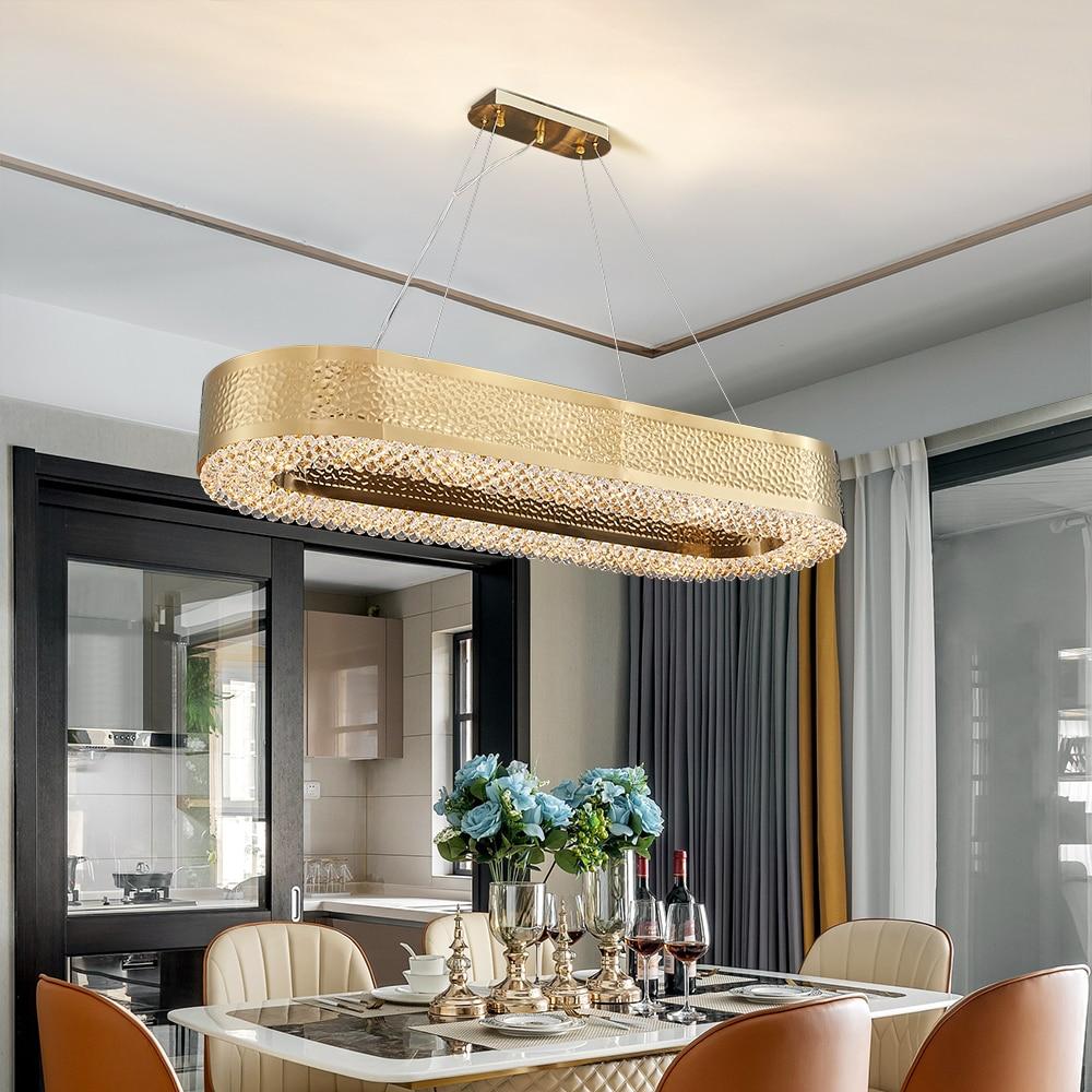 Semi-flush Modern Oval Gold Crystal Kitchen Chandelier