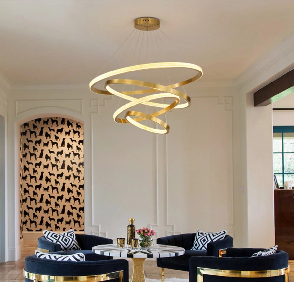 Semiflush Luxury Gold Circular Ring Chandelier - Avenila Luxury Selects