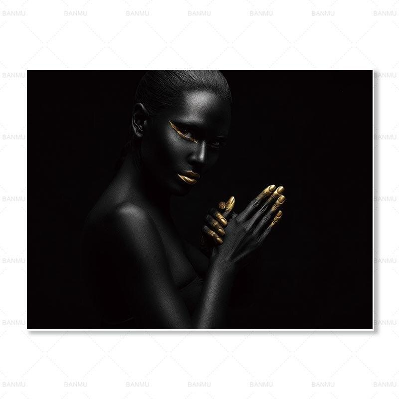 Senses African Abstract Gold & Black Canvas Unframed Poster