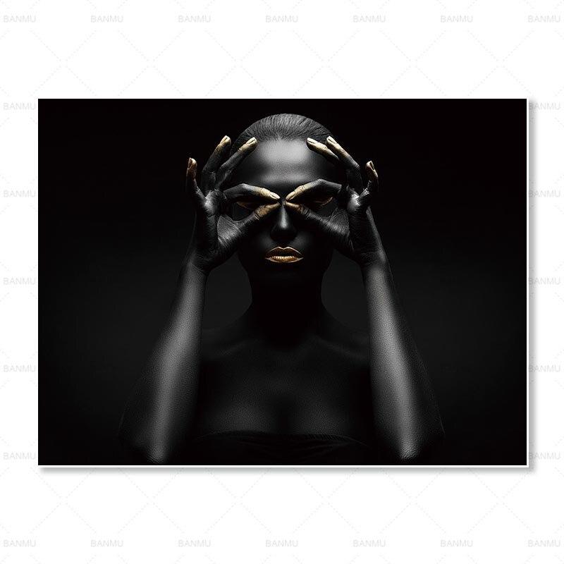 Senses African Abstract Gold & Black Canvas Unframed Poster