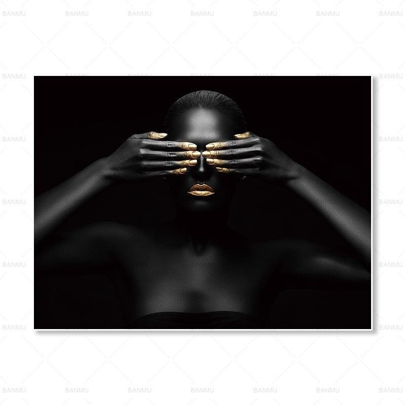 Senses African Abstract Gold & Black Canvas Unframed Poster