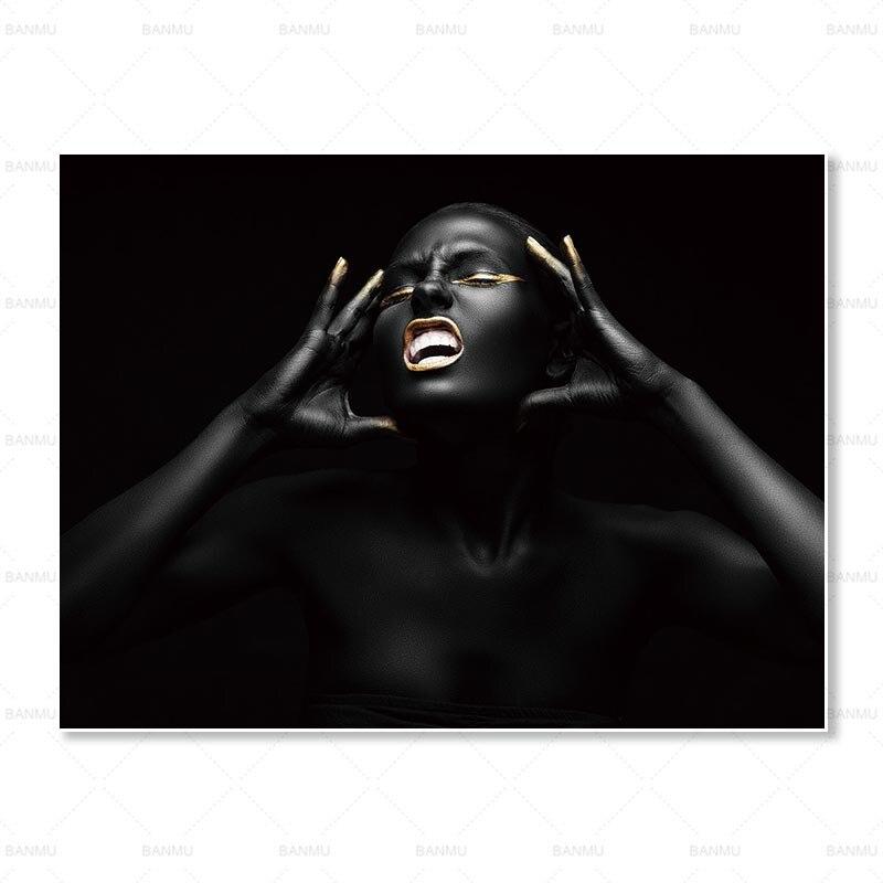 Senses African Abstract Gold & Black Canvas Unframed Poster