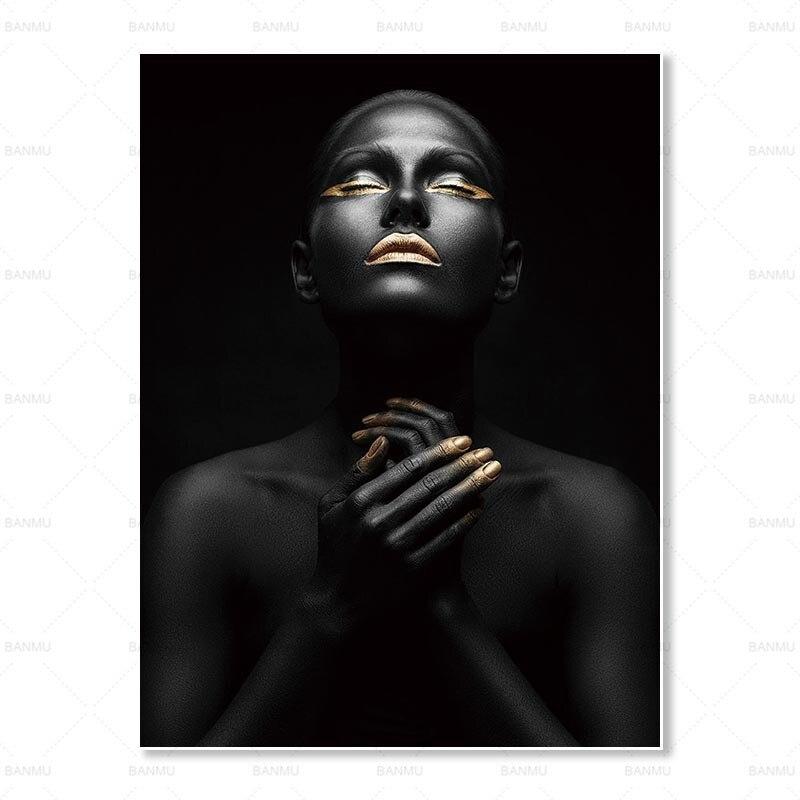 Senses African Abstract Gold & Black Canvas Unframed Poster