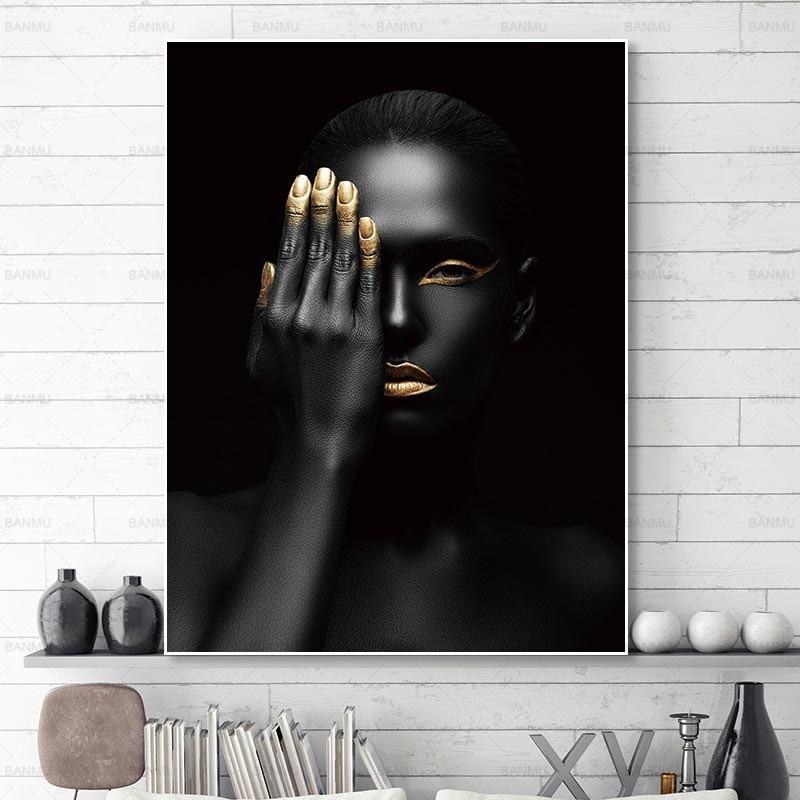 Senses African Abstract Gold & Black Canvas Unframed Poster