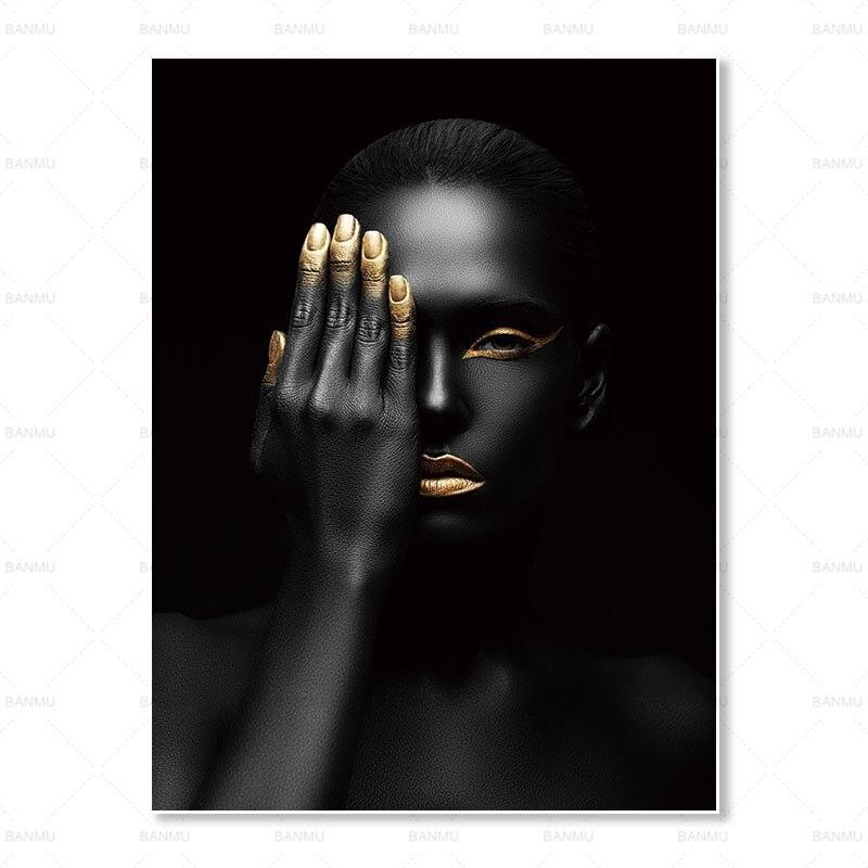 Senses African Abstract Gold & Black Canvas Unframed Poster