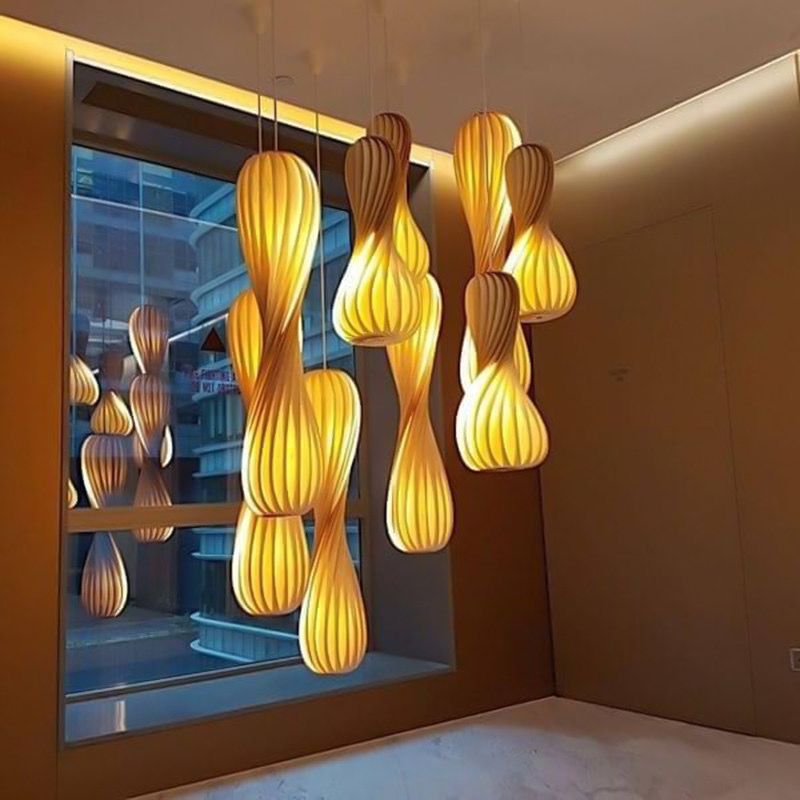 Wood curvy pendant light