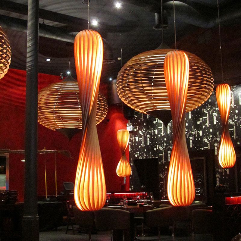 Wood curvy pendant light