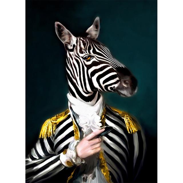 Zebra Revolutionary Soldier Poster | Wall Art Posters And Prints Animal Wearing a Hat Canvas Painting